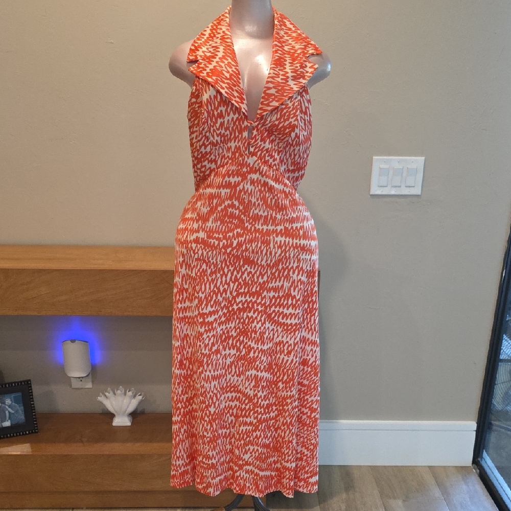 Vera Vintage Sleeveless Collared 70s Vibrant Orange Maxi Dress